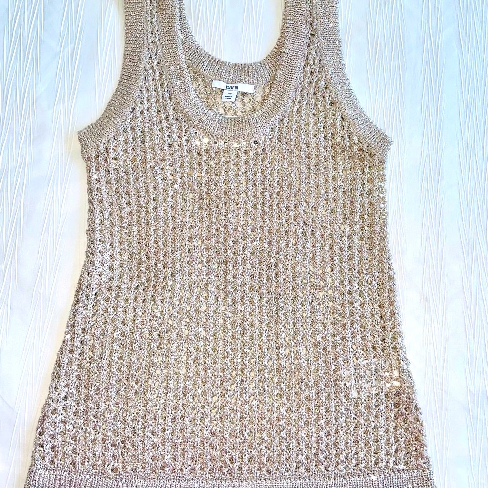 Bar III Tan Sequin Sleeveless Tank Top